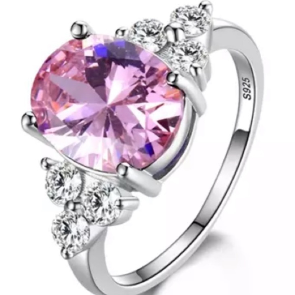 925 STERLING SILVER PINK CUBIC ZIRCON RING - Picture 3 of 3